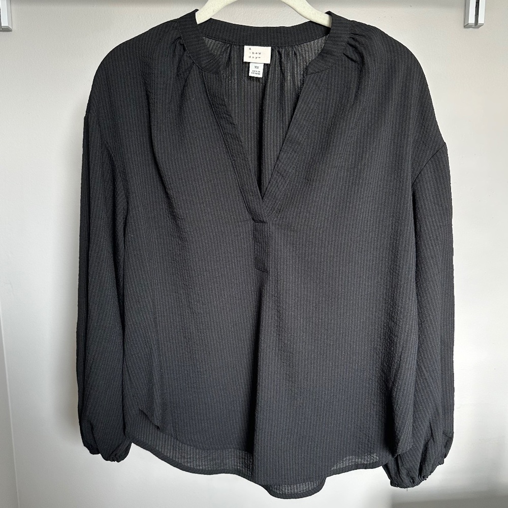 NWOT Black Striped Long-Sleeve Blouse from a new day